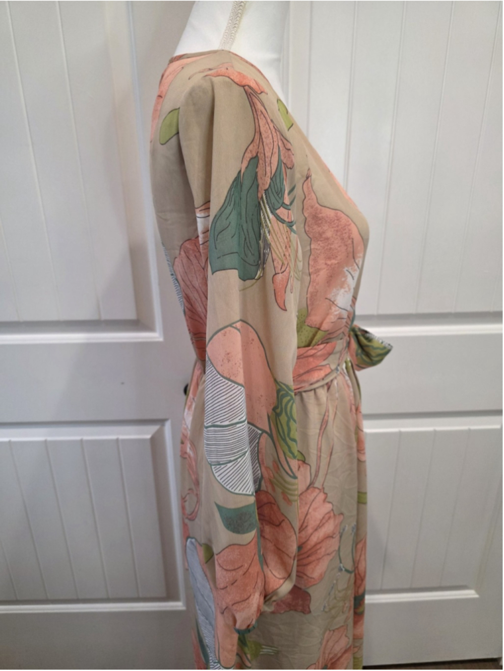 Meghan Los Angeles Sz M Floral Faux Wrap Maxi Dress Boho Resort Wedding Elegant - Picture 7 of 12